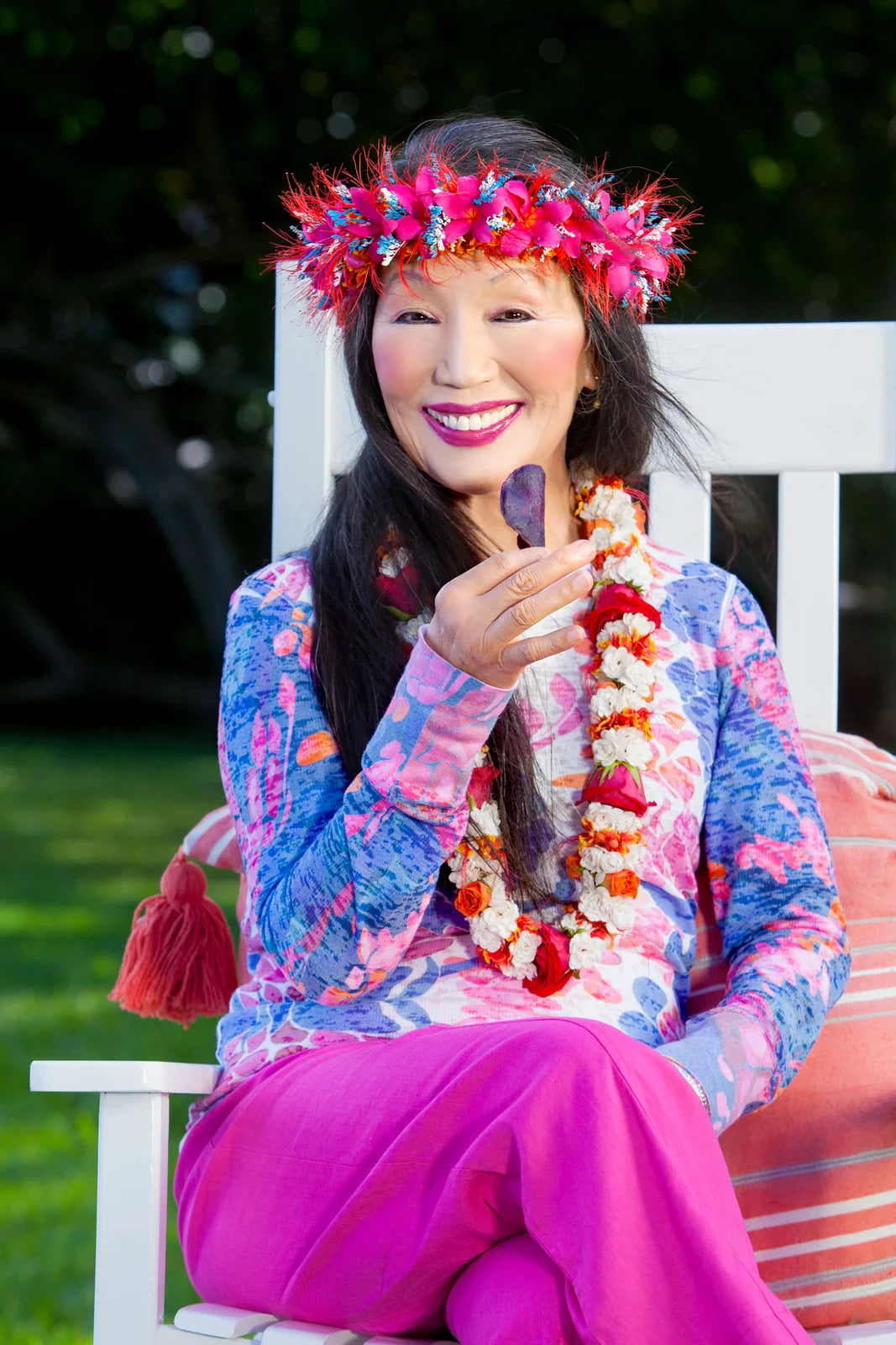 Wai Lana wearing one of her flower garlands